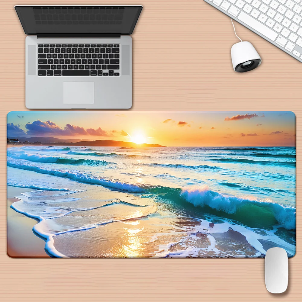 Beach Sunset Ocean Waves Extended Mouse Pad Non-Slip Rubber Desk Mat for Gaming Office