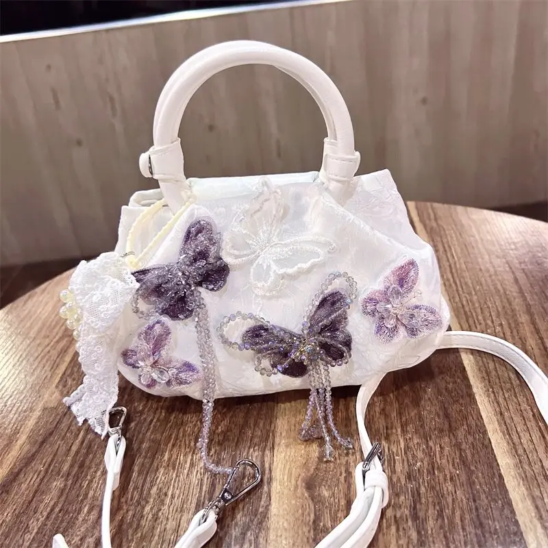 LuxuryLuxury Fashion Women Handbags Butterfly Embroidery Cloud Bag Lace Pearl Tassel Crossbody Bag Elegant Party Evening Clut