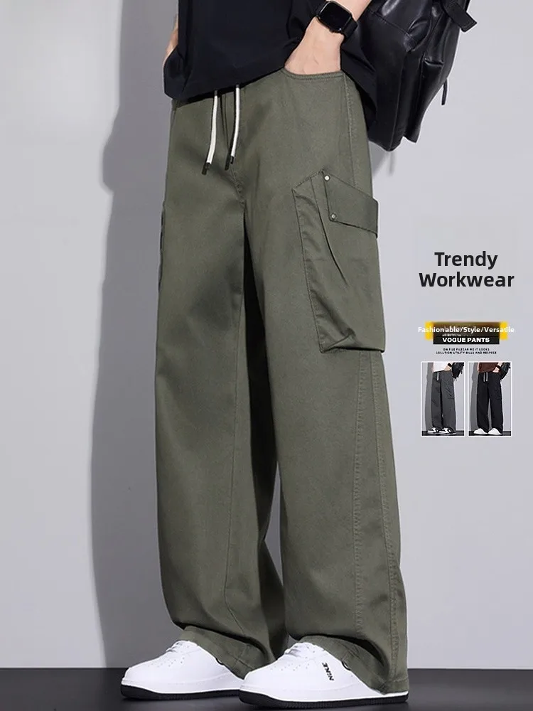 

Men's Casual Loose Straight Leg Workwear Trousers Spring Faion Loose Fit Long Pants Casual Sle mid Waist