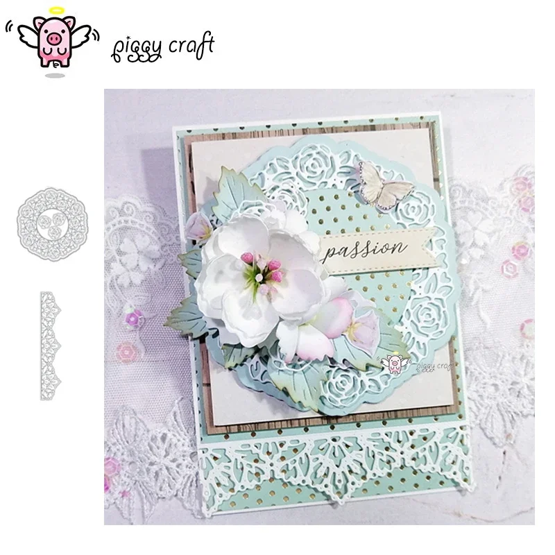 Piggy Craft metal cutting dies cut die mold Rose round frame lace edge Scrapbook paper craft mold blade punch stencils
