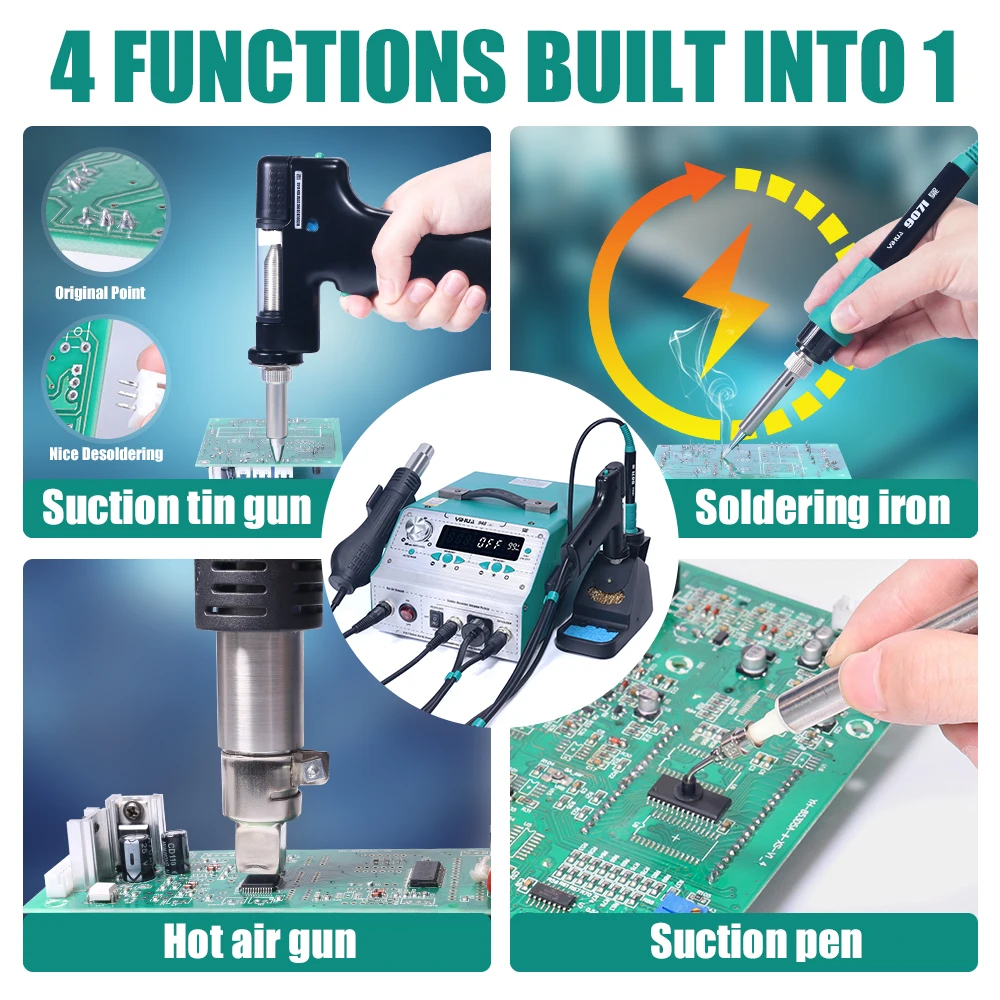 YIHUA 948-II Suction Tin Gun Desoldering Station Hot Air Gun Soldering Iron Suction Pen 4 IN 1 Intelligent Soldering Station