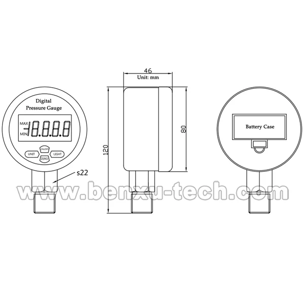 Battery Powered 304SS Metal Case 0.5%FS Digital Pressure Gauge