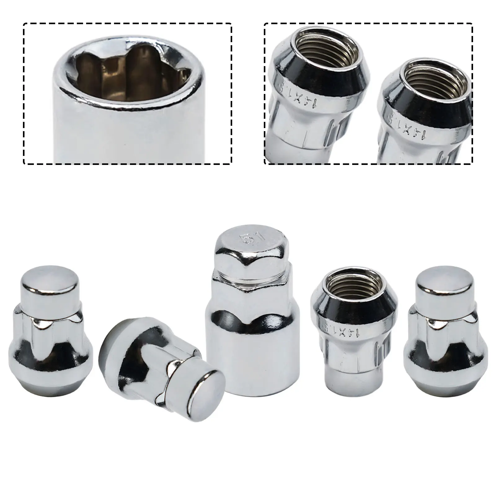 

4pcs M14x1.5 Locking Wheel Nuts Tapered Key For FORD S-MAX For Mondeo Silver Chrome Plated Bolts Wear Parts Replacement
