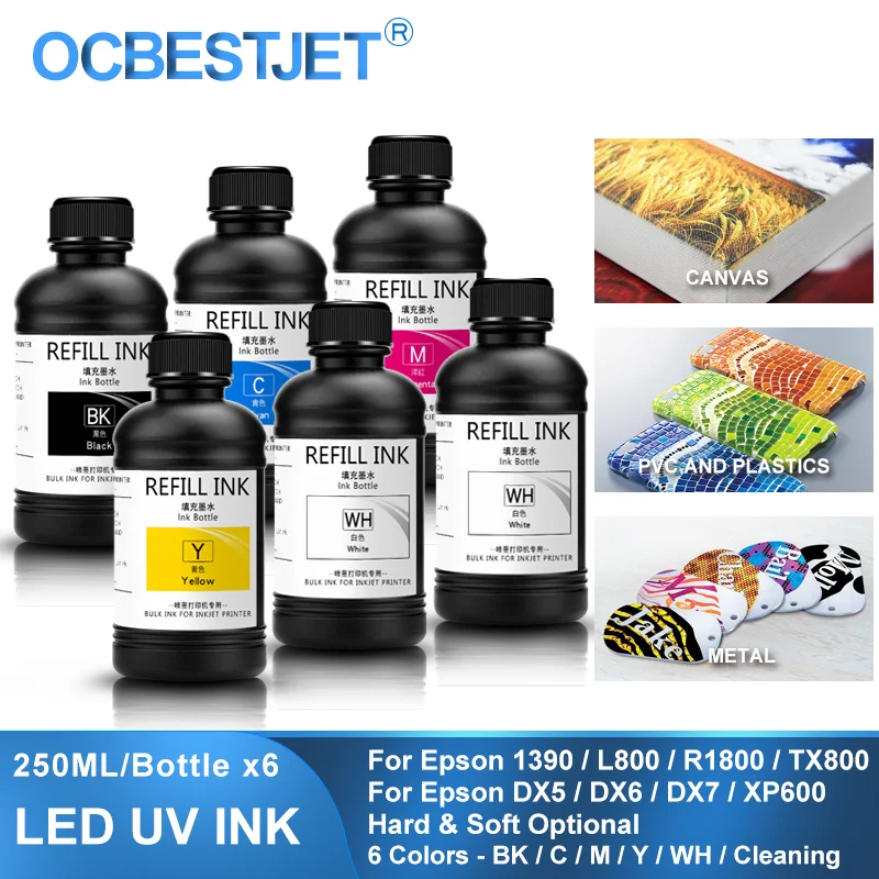 tinta e verniz uv dtf para filme uv dtf a b para impressora epson xp600 tx800 1390 l800 l1800 kit de recarga de tinta uv 6x250ml l805 01