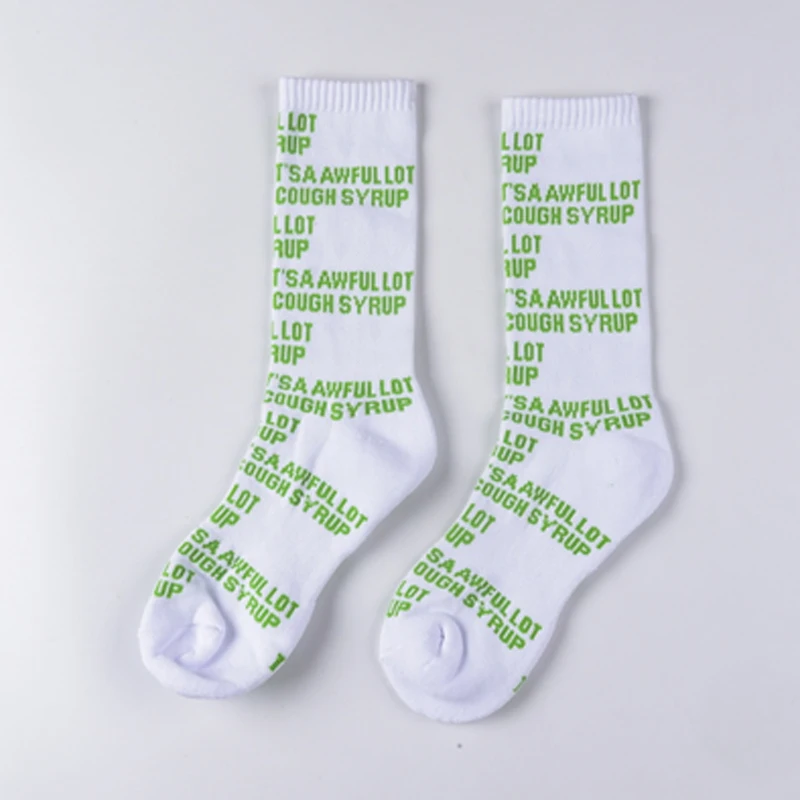 

Hip Hop Style That's A Awful Lot of Cough Syrup Socks Unisex Casual Cotton Multicolor Letter Print Length Socks