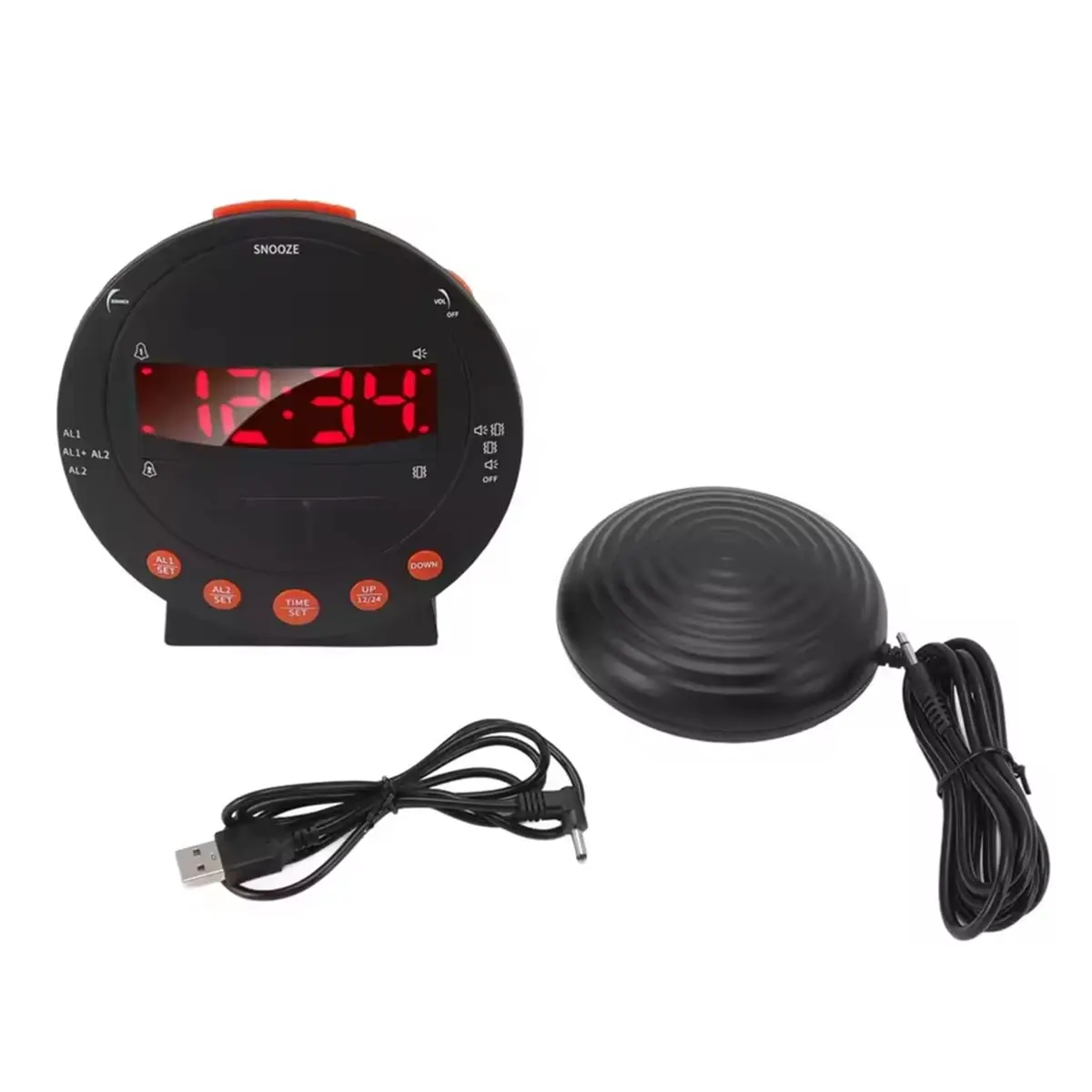 Budget-Friendly-Vibrating Alarm Clock with 110 Decibels Red Flashing Light and Super Shaker for Students and Elders
