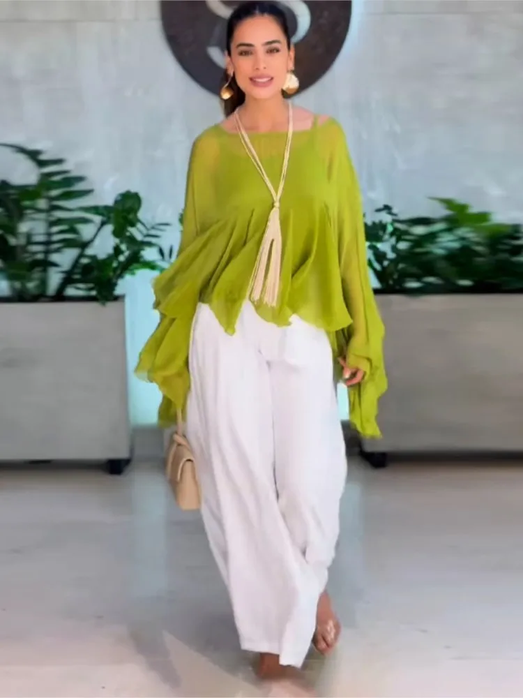 جديد الخريف غير النظامية بشق شال + السراويل قطعتين مجموعة المرأة موضة الصلبة فضفاضة طويلة الأكمام بلوزات واسعة الساق السراويل 2 قطعة مجموعة