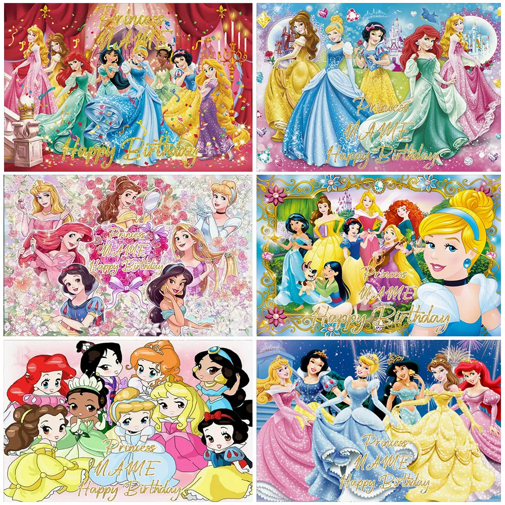 

Customizable Disney Princess Happy Birthday Backdrop Girl Birthday Party Decorations Adult Child First Birthday Banner Room Deco