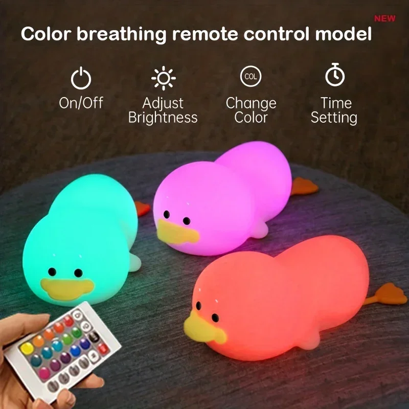 1pc Doudou Duck night light  Children\'s gift soft light eye care USB charging timing automatic clap silicone lamp