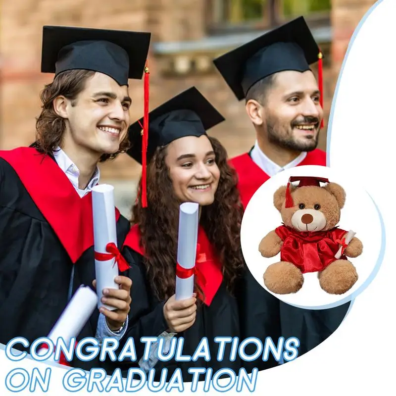 Bear With Graduation Hat Toys Stuffed Toy Doll With Hat Soft Plush Pillows Portable Comfortable Toy For Family Friends Children