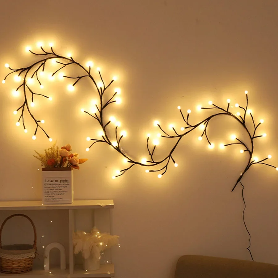 2.5M 72 LED Lighted Vine Tree With Globe Light Outdoor Bendable Willow Vine Branch Light Christmas Party Wall Fairy Garland