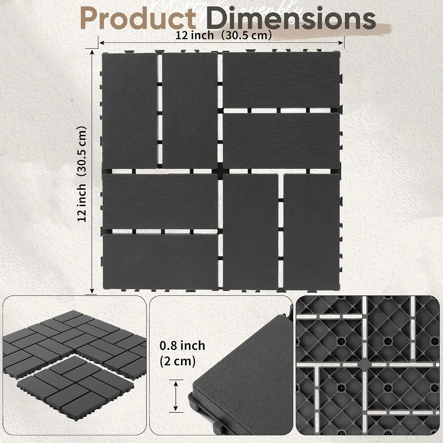 Interlocking Deck Tiles 44 Pack Outdoor Patio Flooring Waterproof All Weather Plastic Decking Tiles For Balcony Porch Backyard Poolside Pathway Dark Grey