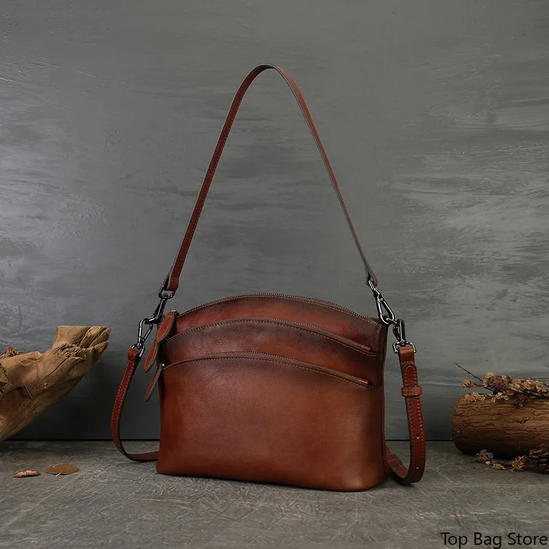 Women's Luxury Crossbody Shoulder Bag Top Grain Genuine Leather Dumpling Bag Vintage Handcrafted Convertible Work Daily