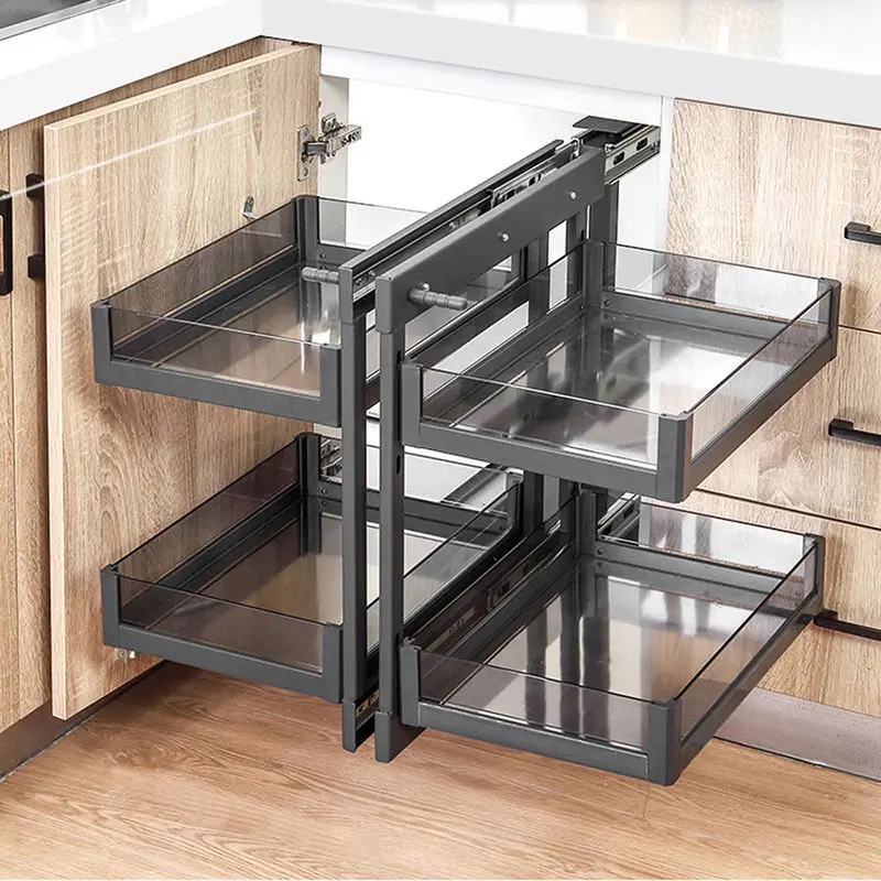 Modern design kitchen cabinets with pull-out baskets ensure efficient storage for universal magic corners