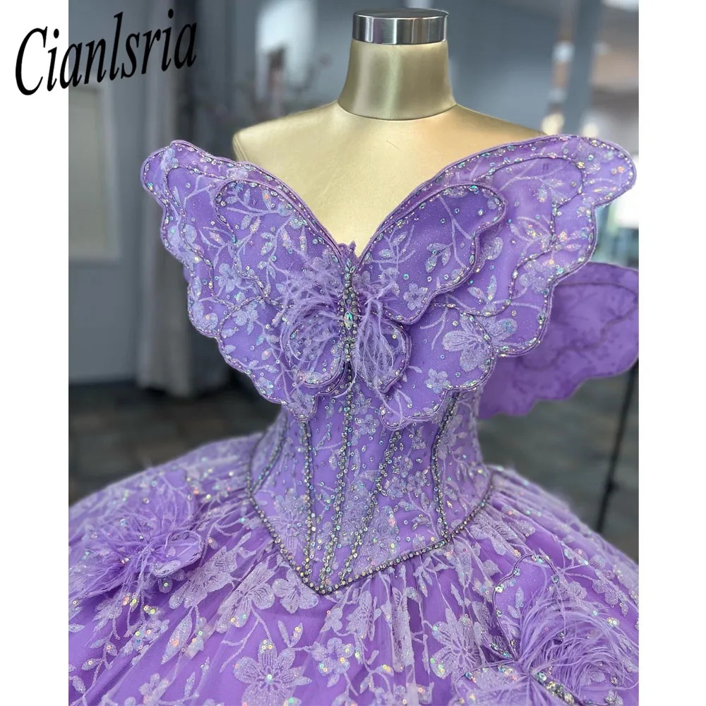 

Princess Butterfly Sweetheart Quinceanera Dress For 15 Party Luxury Lace Applique Beaded Formal Birthday Prom Gowns