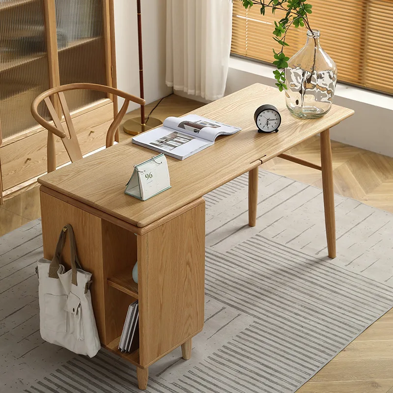 

Solid wood double desk bookcase combination log single study table simple computer strip table