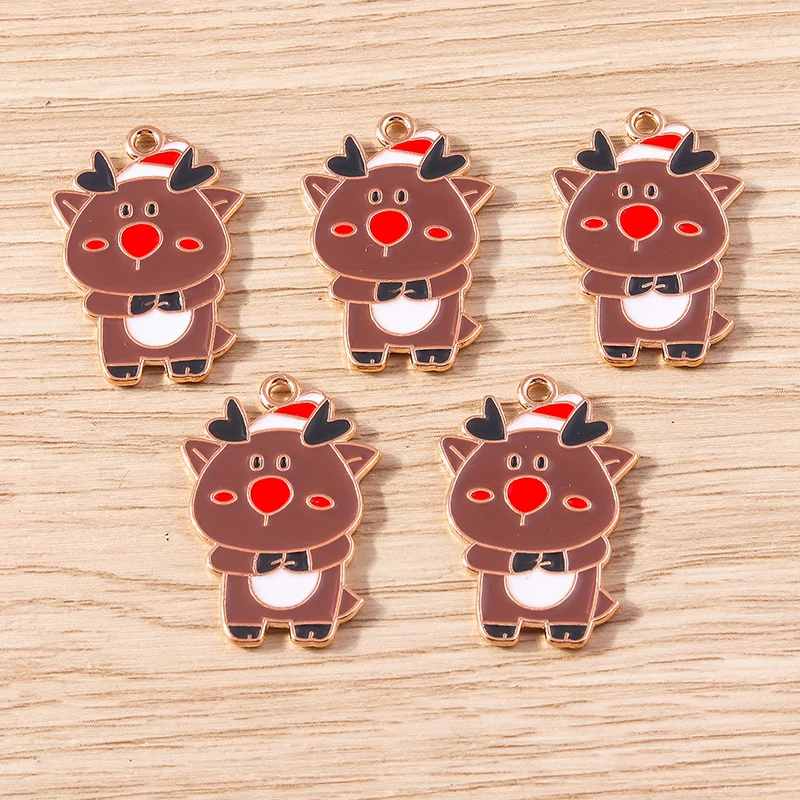 10 Stück Cartoon-Tieranhänger aus Emaille, Weihnachts-Hirsch-Elch-Anhänger für Schmuckherstellung, Ohrringe, Halsketten, DIY-Bastelarbeiten, Geschenk – Detail 6