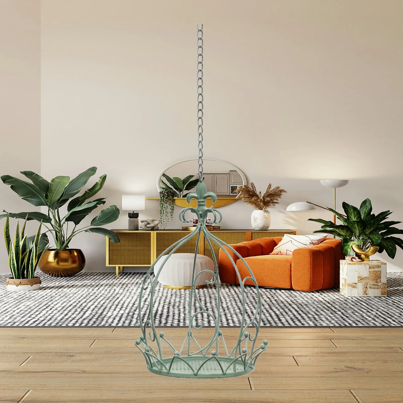 Crown Planter with Hanging Chain Outdoor Metal Hanging Planter with Tray Indoor Elegant for Garden Lovers, Patio, Balcony