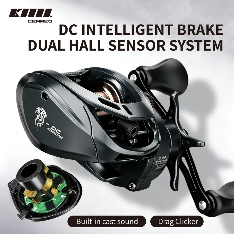 CEMREO Baitcasting Fishing Reel DC Intelligent Brake 7.5:1 High Speed Gear Ratio 5kg Drag Power Lightweight Spool Model:HLC-DC