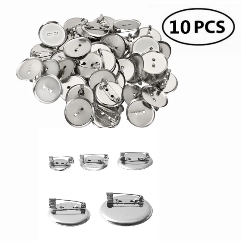 

10pcs 15mm/20mm/30mm Silver Brooch Clasps Pin Disk Base Disc Blank Flat Trays for DIY Jewelry Craft Making Accessories