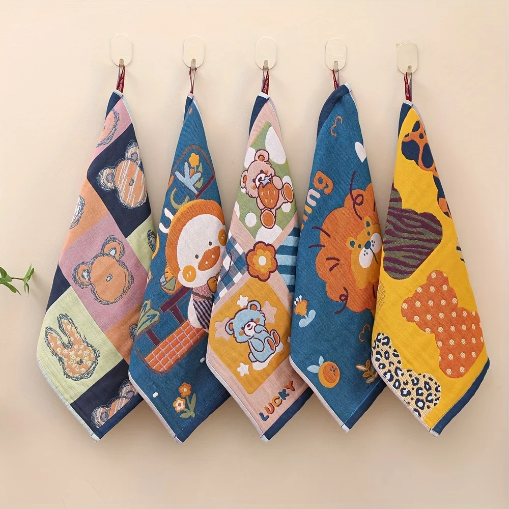 5 قطع من مناشف حمام الأطفال - قطن ناعم ومتين، مطبوعات حيوانات وأزهار لطيفة، ألوان متنوعة، هدية مثالية للأطفال الصغار والرضع
