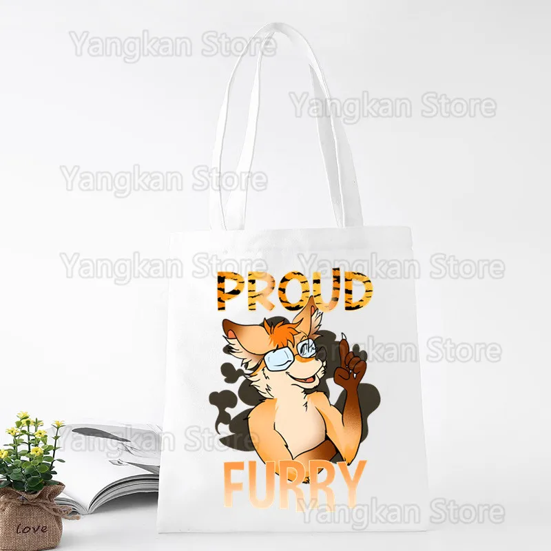 Proud Furry Team Furry Please Ask Before Touching Canvas Bag Casual Large Hand Bags Shopping Handbag Print Large Capacity Bag