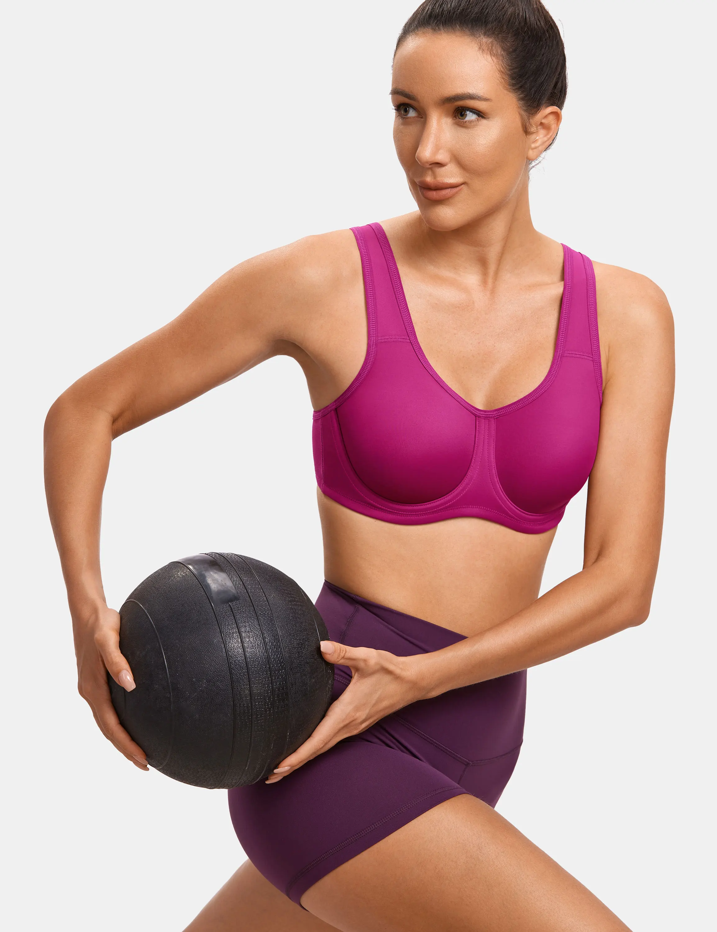 SYROKAN-Sujetador deportivo para mujer, ropa interior de licra, Control máximo, sólido, alto impacto, talla grande, ropa deportiva Popular