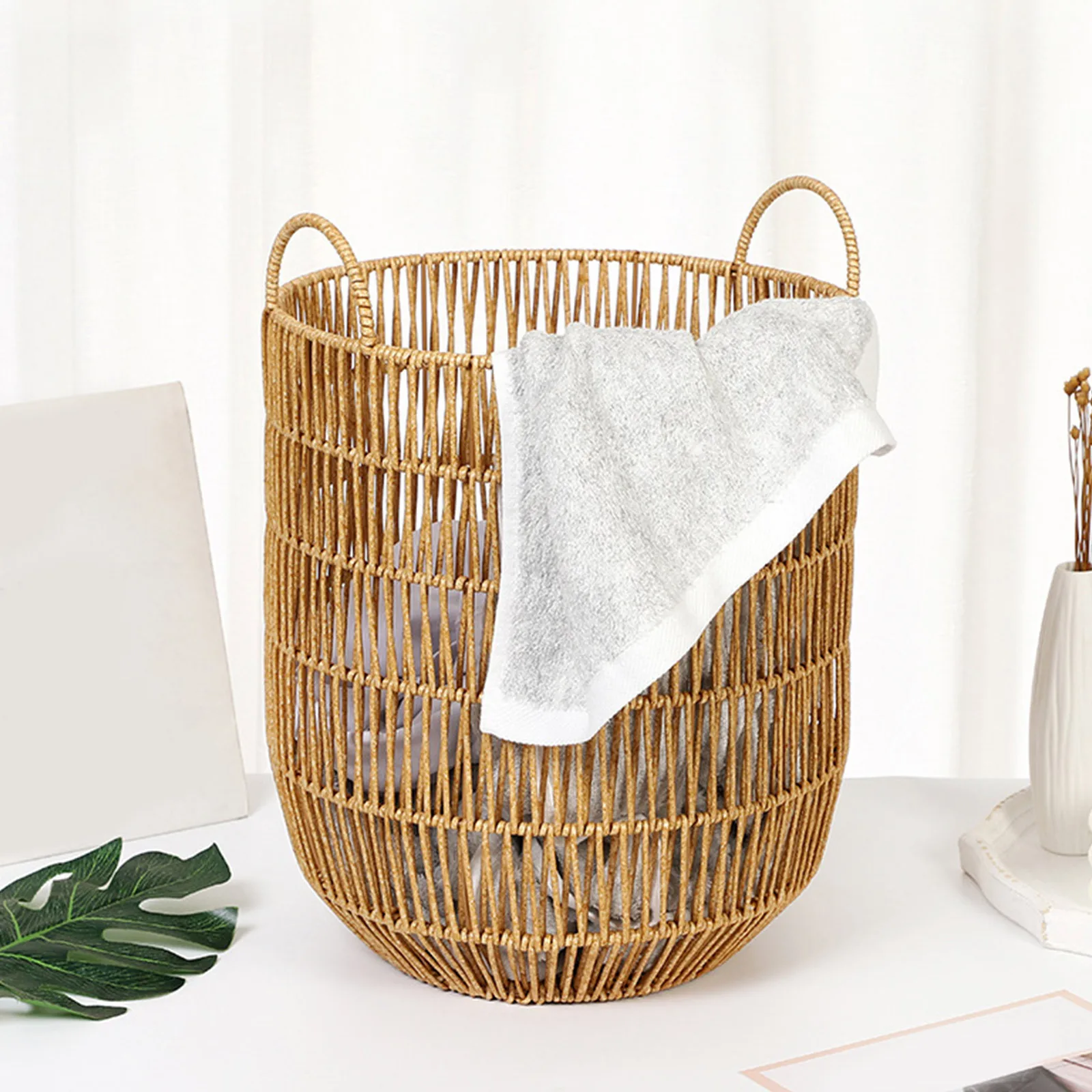 1PCS Laundry Basket Dirty Clothes Laundry Storage Basket Wooden Rattan Toys Organizer Home Portable Sundries Storage Bin