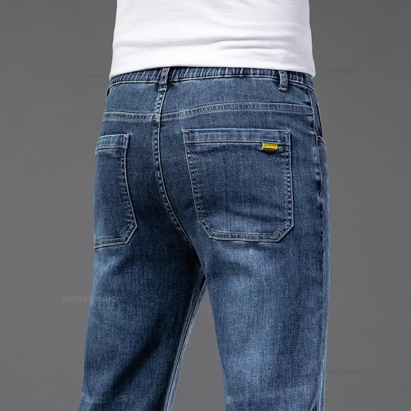 Spring Summer Thin Men\'s Classic Jeans Elastic Loose Straight Cotton Casual Denim Trousers Brand Clothing Business Male Pants