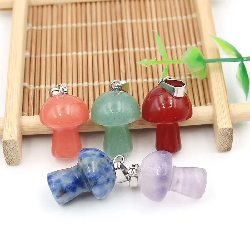 20 قطعة/الحقيبة موضة الأحجار الكريمة الطبيعية الكوارتز شفاء كريستال حجر الجمشت الفطر قلادة جالبة للحظ لصنع المجوهرات