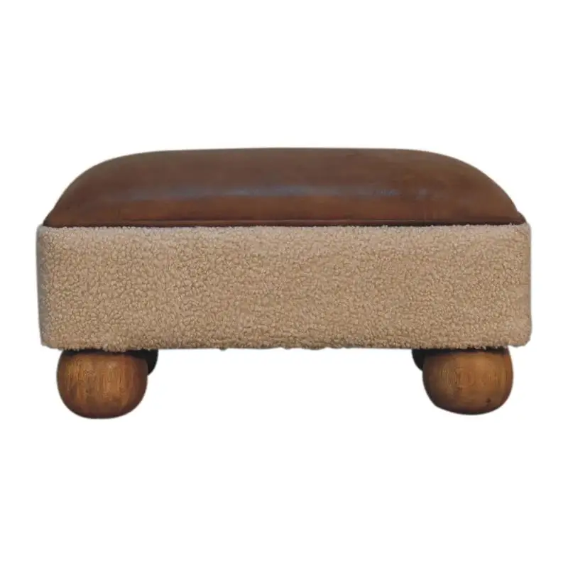 

Vintage Solid Wood Leather Boucle Ball Footstool