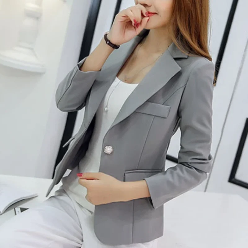 Women Korea Blazer 2024 Formal Slim Black Blazers Office Lady Work Suit Pockets Jackets Coat Female Casual Short Blazer Femme