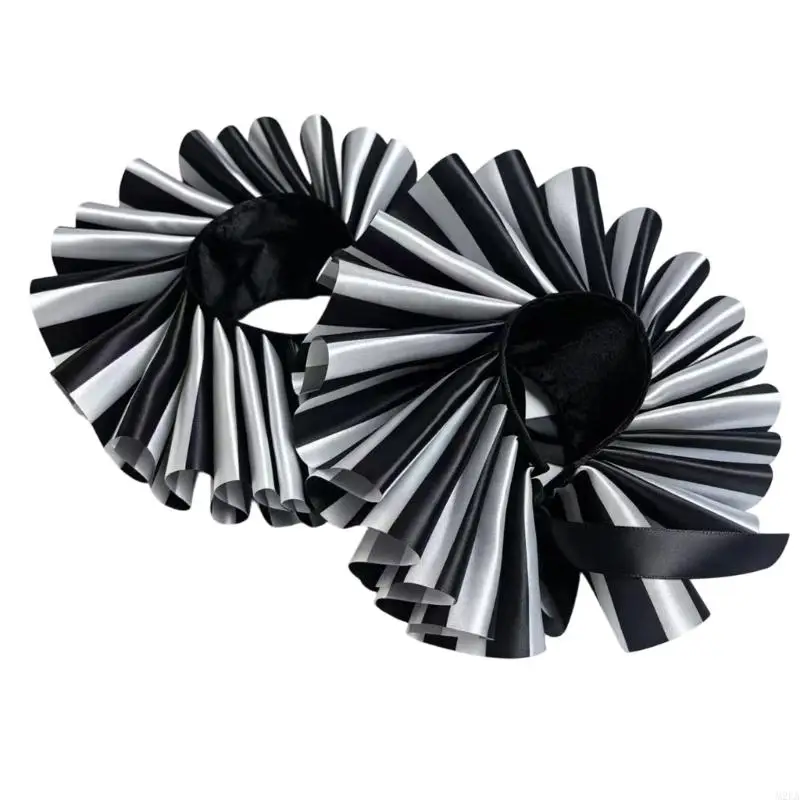 2026 New Pleated Ruffs Costume Accessory Black and White Faux Collar Wrist Cuffs Sleeves with Tie Fastening for DressUp and