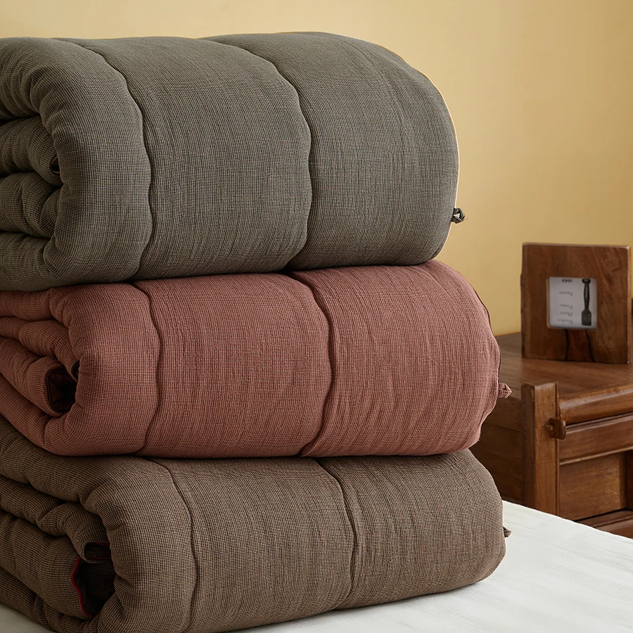 

Four Seasons Comforter Double Layer Cotton Soy Fiber Fill Birdseye Pattern Air Conditioner Quilt Winter Warm Summer Lightweight