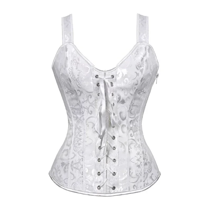 Sexy Women Corset with Straps Black Overbust Corset Plus Size Floral Jacquard Corsets Zipper Top Gothic Steampunk Corset Bustier