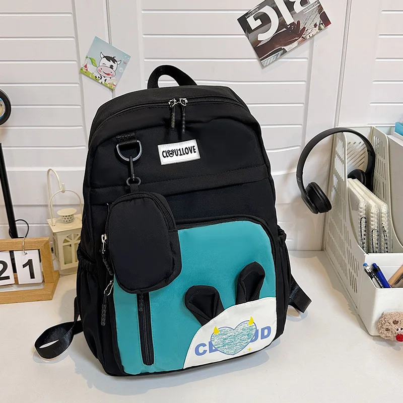 2024 New High-school Students School Bag High Capacity Women Fashion Patchwork Backpack Korean Letter Travel Bags Ins Style