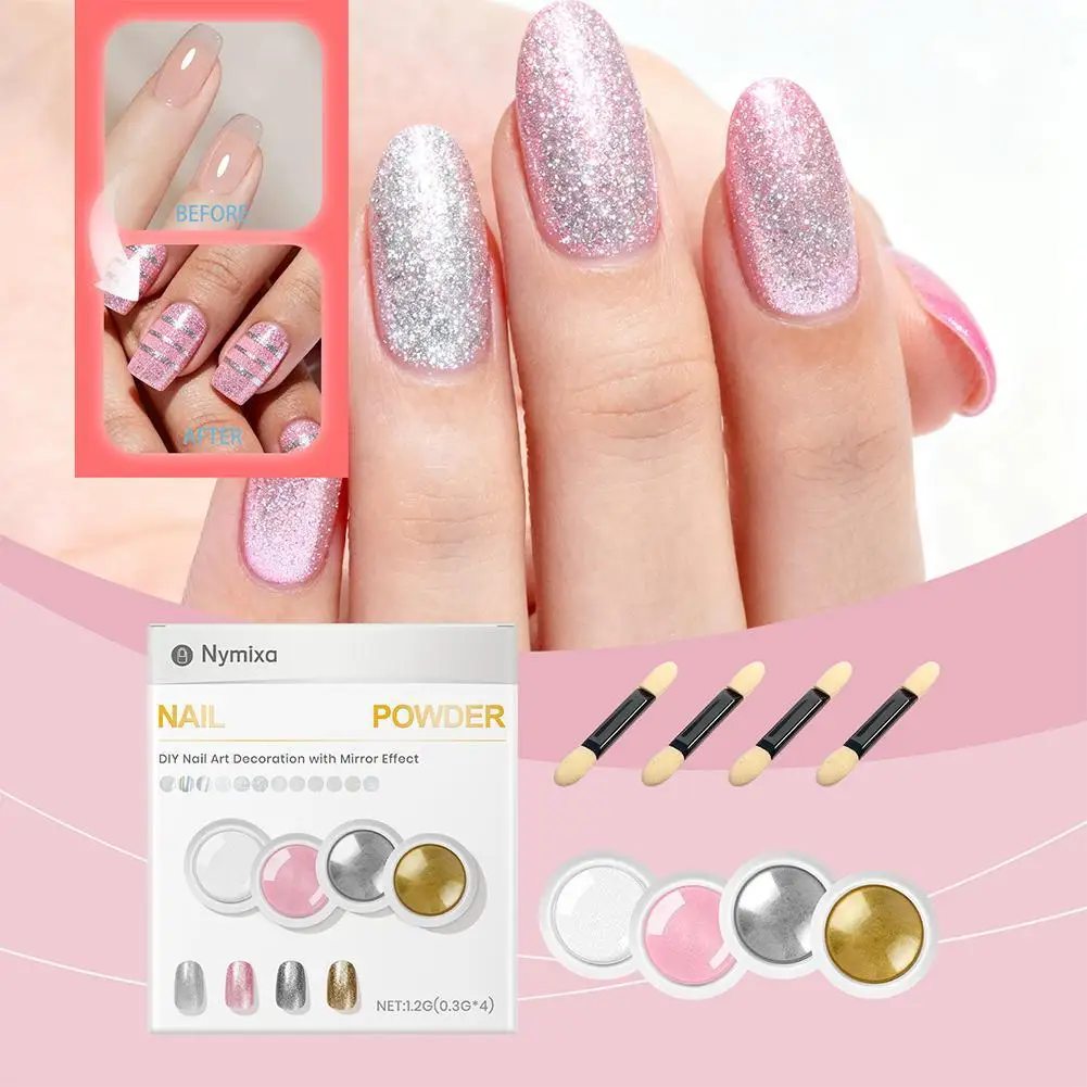 4-kleuren Aurora Magic Mirror Powder Nail Glitter Chrome Pigment Dust Effect voor Nail Art Decor Manicure Design