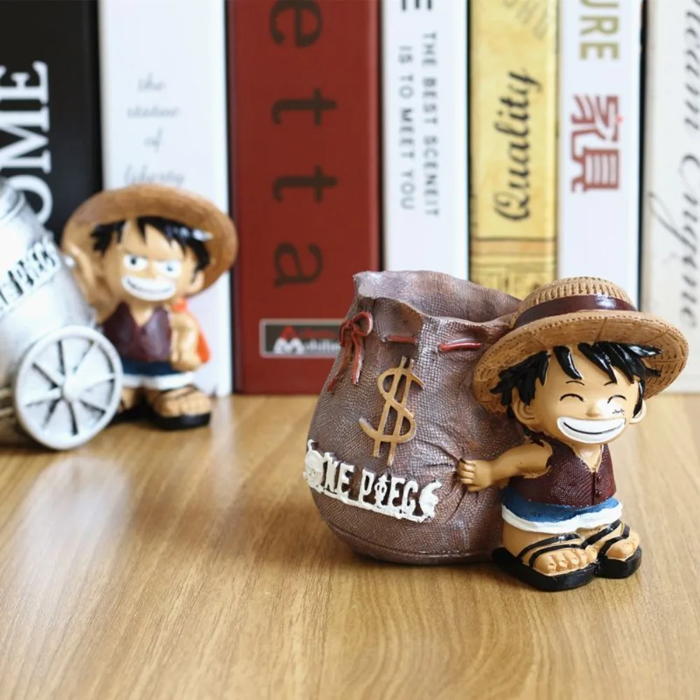 Soporte creativo para bolígrafo Luffy de una pieza, organizador de escritorio, caja ciega de Anime, juguete, decoración de escritorio de oficina, regalo práctico para estudiantes