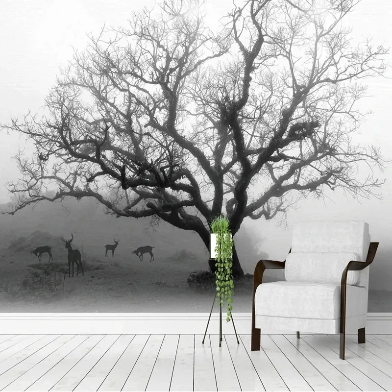 3D Photo Modern Simple Home Decor Big Tree Branches Black White Wallpaper Bedroom Living Room TV Sofa Backdrop Wall Mural