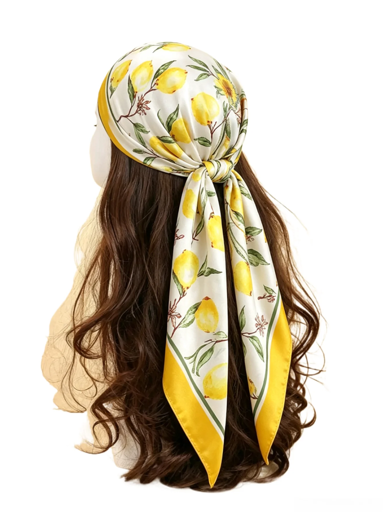 1pc Women Bandana Fresh Fruit Print Square Scarf Headband, New Lemon Pattern Beach Accessories For Beach, Street, Daily