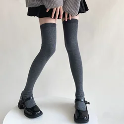 Japanese Style Women Stockings Solid Color Black Gray Long Socks Thigh High Stockings Women Lolita Girls Kawaii Thigh High Socks