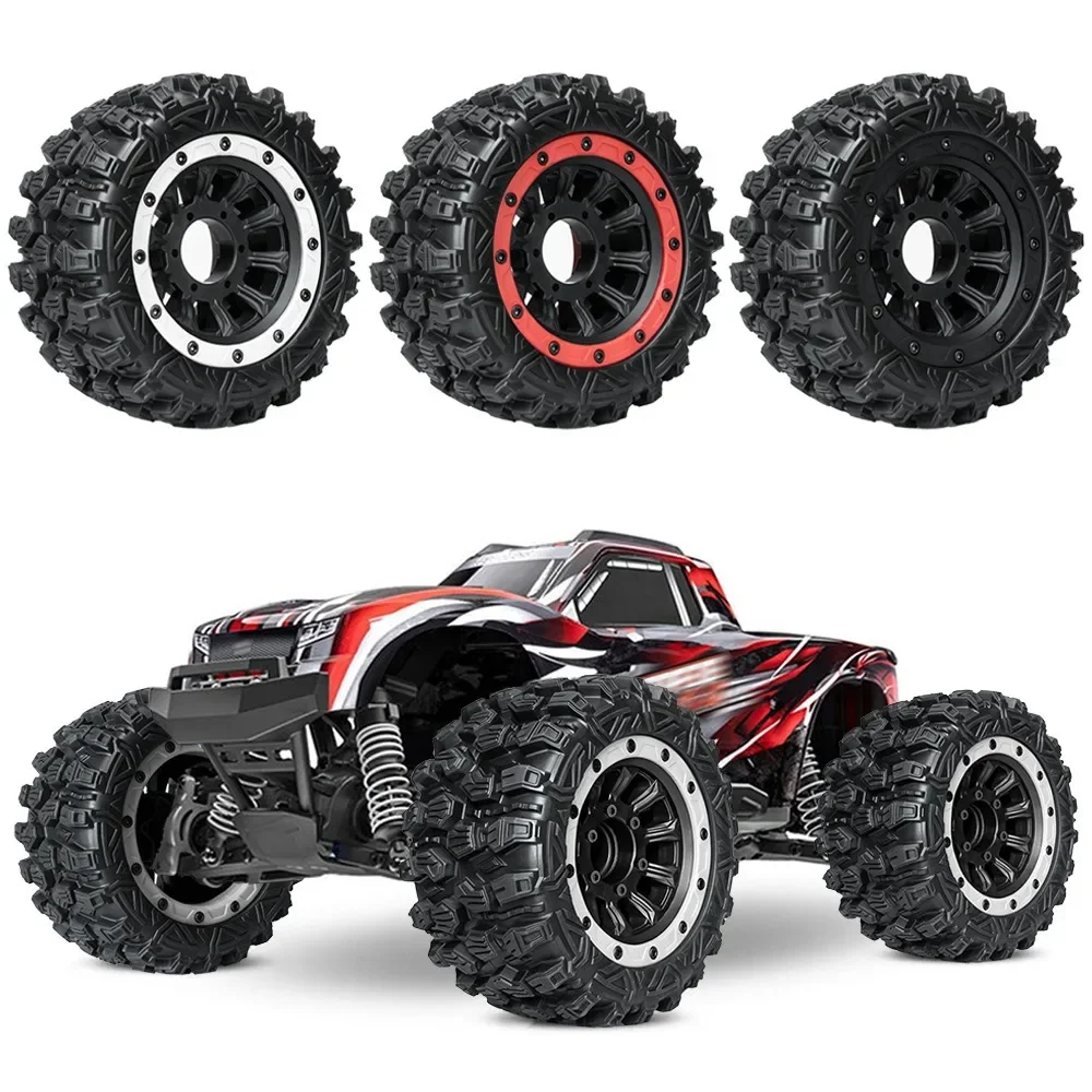 4PCS 1/10 RC Monster Truck Tires Wheels 131mm 5.16in Beadlock Alloy Rim White Red Black 12mm 14mm Hex for Traxxas ARRMA