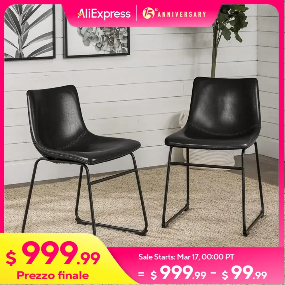 Faux Leather Dining Chairs Set of 2, Dining Chairs with Backrest and Metal Legs, Comfortable Upholstered Seat Chairs