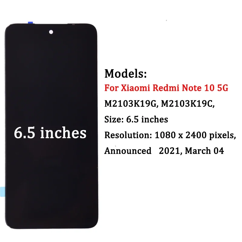 6.5\'\' For Xiaomi Redmi Note 10 5G LCD Display Touch Screen Digitizer Assembly M2103K19G For Xiaomi POCO M3 Pro 5G LCD