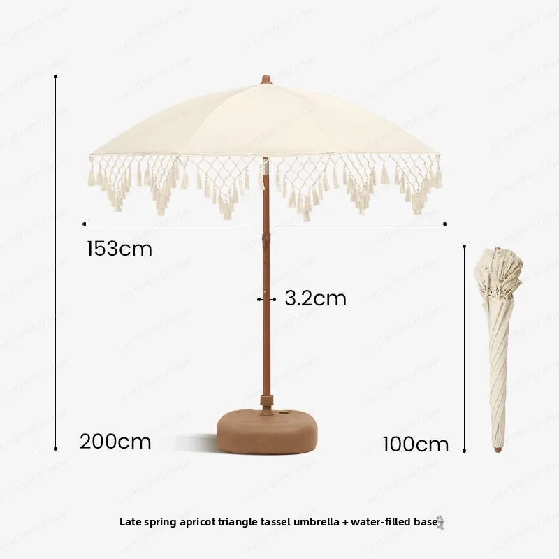 Large Triangular Tassel Nylon Sunshade Umbrella – UV Protection for Beach Garden Courtyard & Outdoor Furniture Stalls