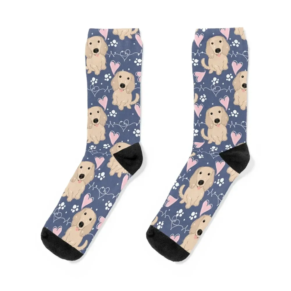 

LOVE Cream Long Haired Dachshund Sausage Dog Socks winter thermal heated cute kids Socks For Man Women's