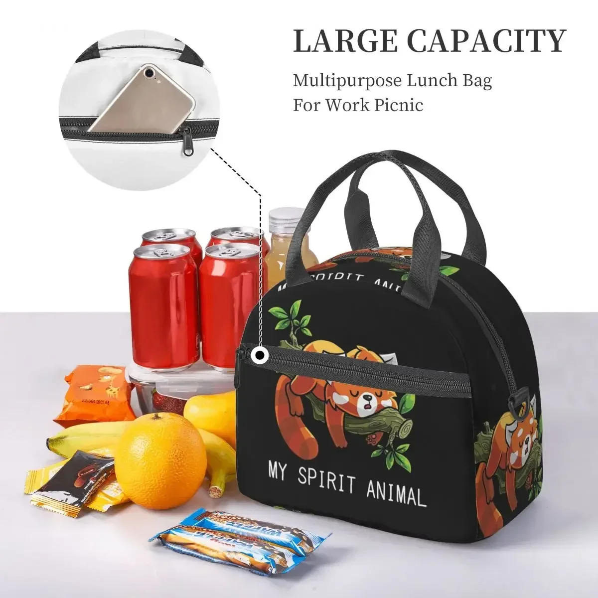 Red Panda Spirit Animal Insulated Lunch Bag for School Bento Storage Food Boxes Portable Cooler Thermal Lunch Box Tote