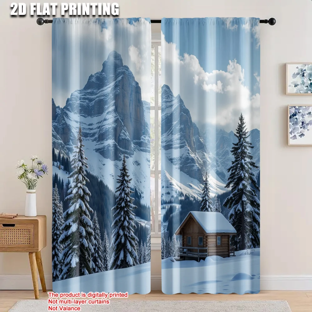 

2pcs, 2D flat printing Party Curtain Country Hill House Versatile Polyester Fabric,Without Electricity Family Party Decoration