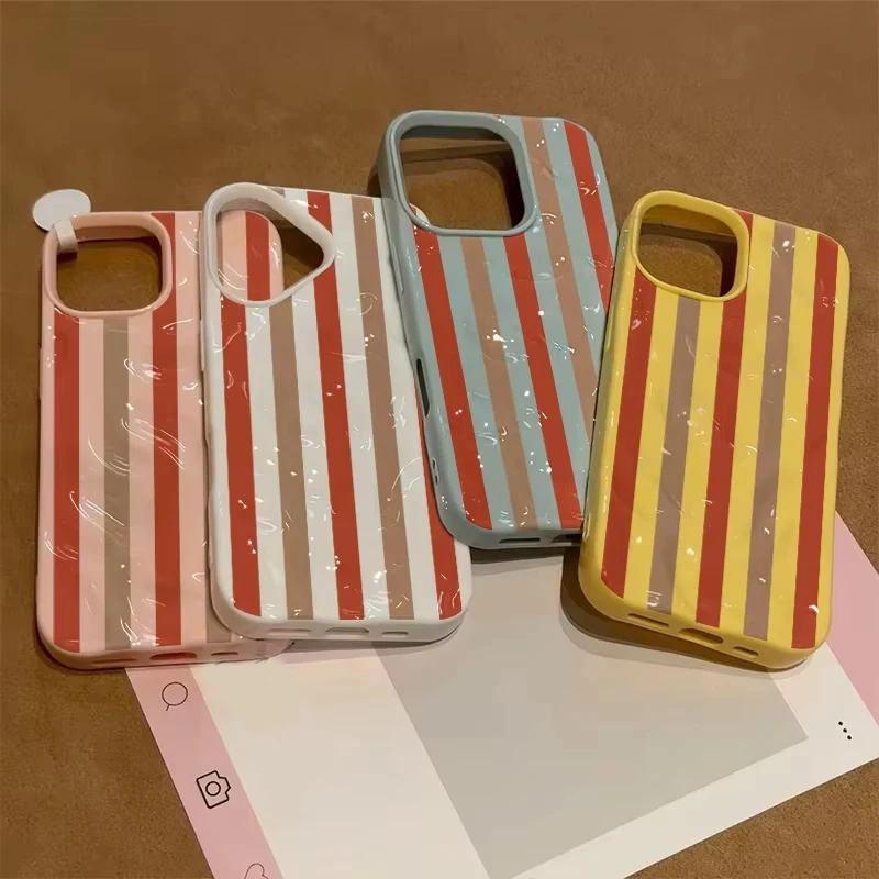INS Advanced Stripe Phone Case For iPhone 17 AIR Pro Max 16E 15Plus 14 13 Mini 12 11 AIR XS XR XS Soft Case Shockproof Cover