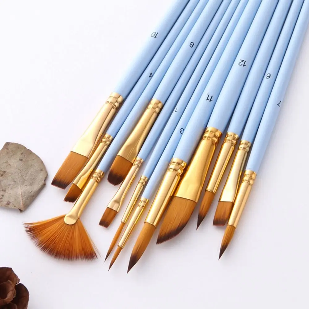 

12Pcs Nylon Watercolor Brush Set Soft Hair Pointed Round Flat Head Hand Drawn Watercolor Artists Beginner's Art Art Supplies​